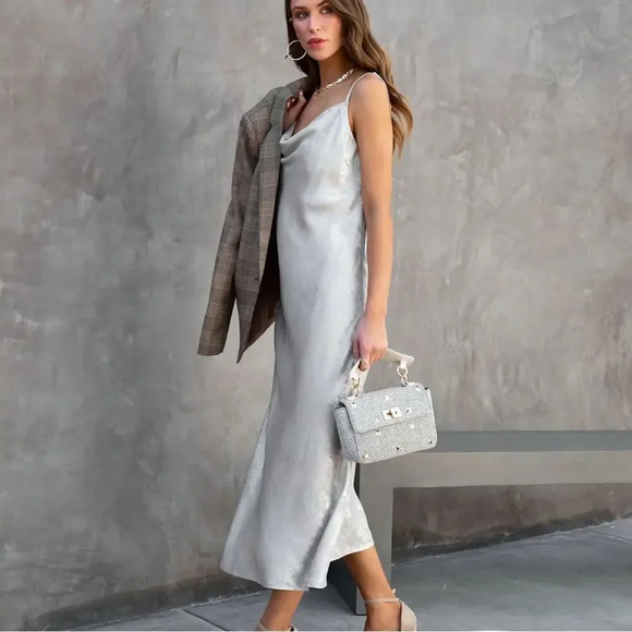 NWT VICI Metallic Cowl Neck‎ Midi Slip Dress - Picture 4 of 9